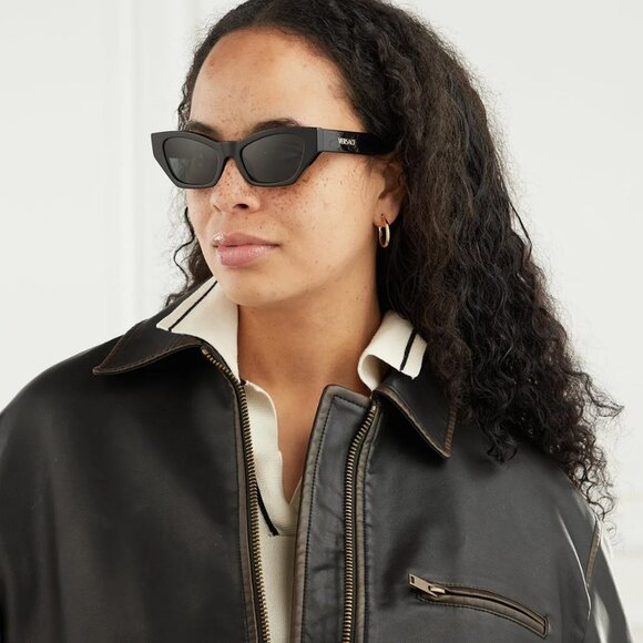 Versace Women’s Sunglasses – Black Cat Eye Frame / Grey Lenses | VE4488U GB1/87 main image 6